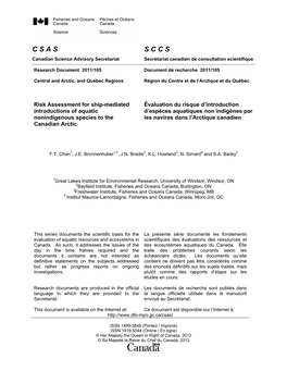 Risk Assessment for Ship-Mediated Introductions of Aquatic Nonindigenous Species to the Canadian Arctic