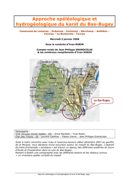 Approche Spéléologique Et Hydrogéologique Du Karst Du Bas-Bugey