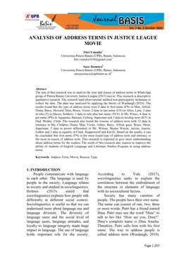 Analysis of Address Terms in Justice League Movie