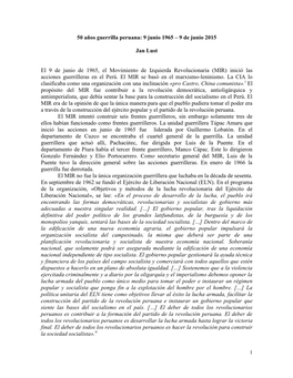 50 Años Guerrilla Peruana: 9 Junio 1965 – 9 De Junio 2015 Jan Lust El