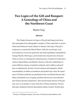 Two Logics of the Gift and Banquet: a Genealogy of China and the Northwest Coast