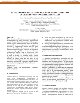 3D Volumetric Reconstruction and Characterization of Objects from Uncalibrated Images