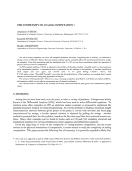 The Complexity of Analog Computation ²