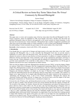 A Critical Review on Some Key Terms Taken from the Virtual Community by Howard Rheingold