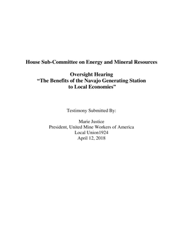 Oversight Hearing “The Benefits of the Navajo Generating Station to Local Economies”