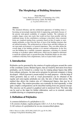 The Morphology of Building Structures 1. Introduction 2. Definition Of