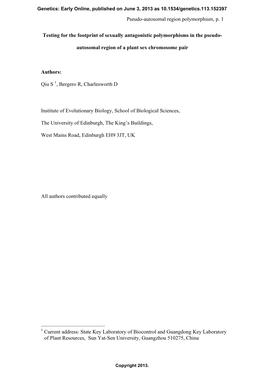 Pseudo-Autosomal Region Polymorphism, P. 1 Testing for the Footprint of Sexually Antagonistic Polymorphisms in the Pseudo