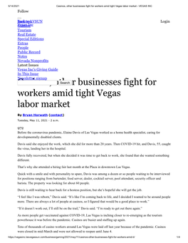 Casinos, Other Businesses Fight for Workers Amid Tight Vegas Labor Market - VEGAS INC Follow