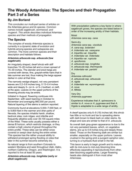 The Woody Artemisias: the Species and Their Propagation Part 3 Of