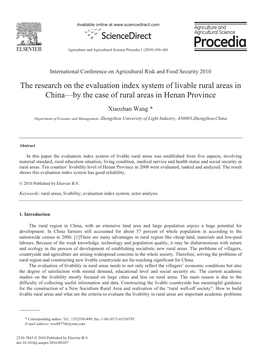 The Research on the Evaluation Index System of Livable Rural Areas in China—By the Case of Rural Areas in Henan Province
