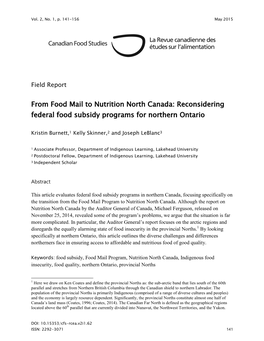 Reconsidering Federal Food Subsidy Programs for Northern Ontario