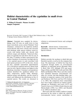Habitat Characteristics of the Cyprinidae in Small Rivers in Central Thailand