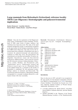 Large Mammals from Rickenbach (Switzerland, Reference Locality MP29, Late Oligocene): Biostratigraphic and Palaeoenvironmental Implications