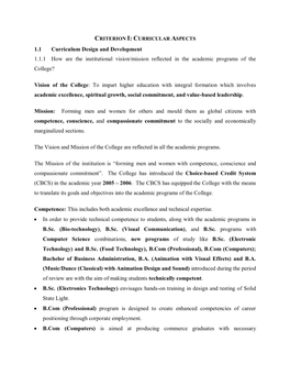 1.1 Curriculum Design and Development 1.1.1 How Are the Institutional Vision/Mission Reflected in the Academic Programs of the College?