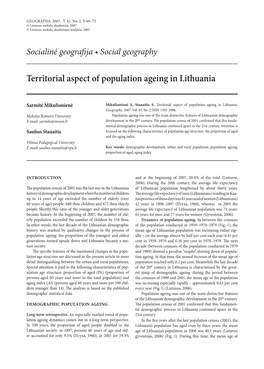 Territorial Aspect of Population Ageing in Lithuania