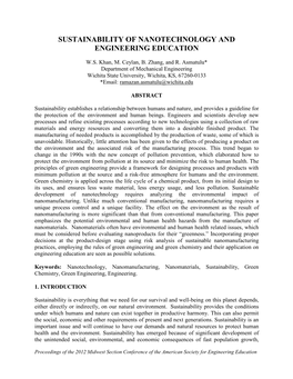 Sustainability of Nanotechnology and Engineering Education