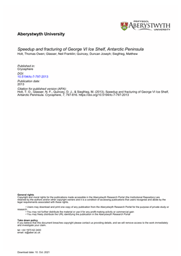 Aberystwyth University Speedup and Fracturing of George VI Ice Shelf