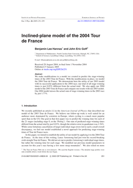 Inclined-Plane Model of the 2004 Tour De France