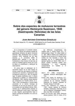 Sobre Dos Especies De Moluscos Terrestres Del Género Hemicycla Swainson, 1840 (Gastropoda: Helicidae) De Las Islas Canarias