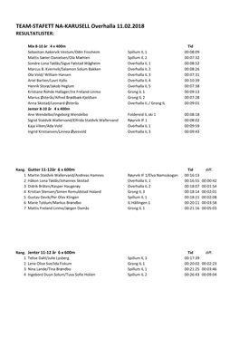 TEAM-STAFETT NA-KARUSELL Overhalla 11.02.2018 RESULTATLISTER