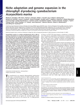 Niche Adaptation and Genome Expansion in the Chlorophyll D-Producing Cyanobacterium Acaryochloris Marina