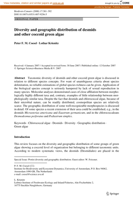 Diversity and Geographic Distribution of Desmids and Other Coccoid Green Algae