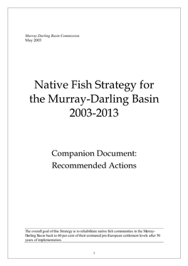 Native Fish Strategy for the Murray-Darling Basin 2003-2013