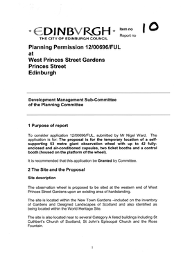 RGH Report No The! CITVOP I!DIN8UAGH Counell Planning Permission 12/00696/FUL at West Princes Street Gardens Princes Street Edinburgh