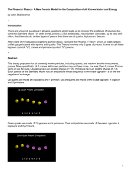 The Phoenix-I Theory - a New Preonic Model for the Composition of All Known Matter and Energy by John Skieswanne