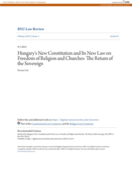 Hungary's New Constitution and Its New Law on Freedom of Religion and Churches: the Return of the Sovereign Renáta Uitz