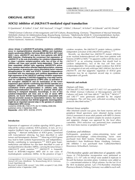 ORIGINAL ARTICLE SOCS2: Inhibitor of JAK2V617F-Mediated Signal Transduction