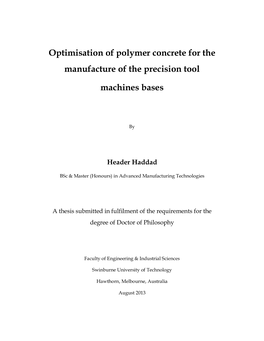 Optimisation of Polymer Concrete for the Manufacture of the Precision Tool