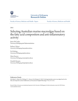 Selecting Australian Marine Macroalgae Based on the Fatty Acid