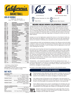 2019-20 Schedule Fast Facts Bears by the Numbers