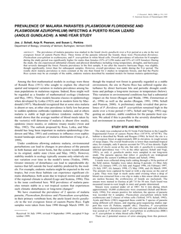 Prevalence of Malaria Parasites (Plasmodium Floridense and Plasmodium Azurophilum) Infecting a Puerto Rican Lizard (Anolis Gundlachi): a Nine-Year Study