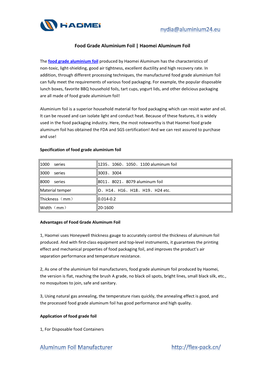 Food Grade Aluminium Foil | Haomei Aluminum Foil