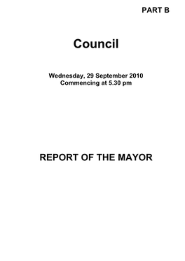 Report of the Mayor 29 September 2010