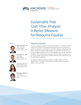 Sustainable Free Cash Flow Analysis: a Better Measure for Resource Equities