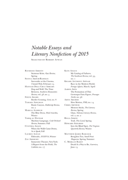 Notable Essays and Literary Nonfiction of 2015 Selected by Robert Atwan