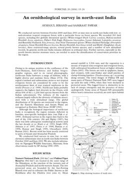 An Ornithological Survey in North-East India