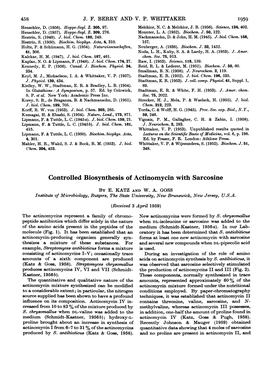 Controlled Biosynthesis of Actinomycin with Sarcosine