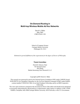 On-Demand Routing in Multi-Hop Wireless Mobile Ad Hoc Networks