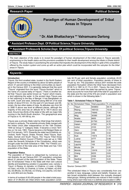 Paradigm of Human Development of Tribal Areas in Tripura * Dr. Alak