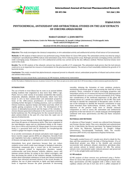 Phytochemical, Antioxidant and Antibacterial Studies on the Leaf Extracts of Curcuma Amada Roxb