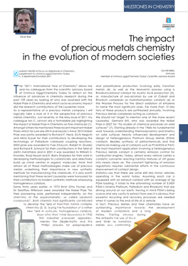 The Impact of Precious Metals Chemistry in the Evolution of Modern Societies