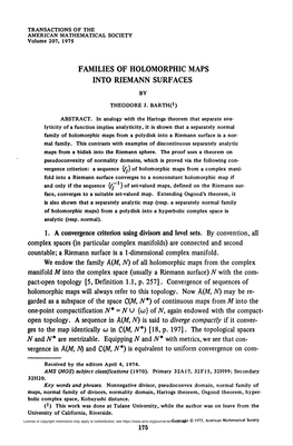 Families of Holomorphic Maps Into Riemann Surfaces