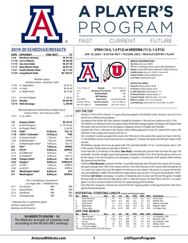 2019-20 SCHEDULE/RESULTS UTAH (10-5, 1-2 P12) at ARIZONA (11-5, 1-2 P12) DATE OPPONENT TIME (MST) TV JAN