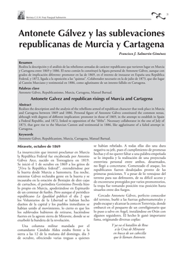 Antonete Gálvez Y Las Sublevaciones Republicanas De Murcia Y Cartagena Francisco J