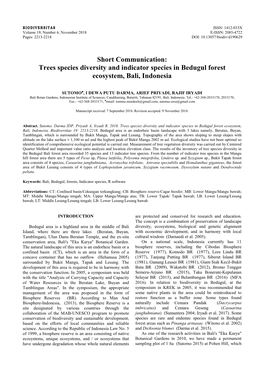 Trees Species Diversity and Indicator Species in Bedugul Forest Ecosystem, Bali, Indonesia