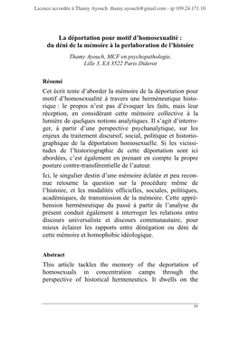 La Déportation Pour Motif D'homosexualité